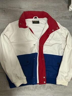 VTG 90a OshKosh B'gosh Men's Red White and Blue Colorblock Windbreaker Jacket